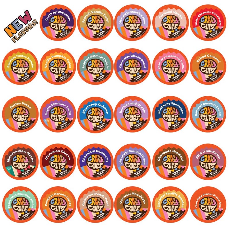 Crazy Cups Flavored Coffee Pods Variety Pack, Medium Roast, Single Serve in Recyclable for Keurig K cups Machines, 50 Count - Image 1